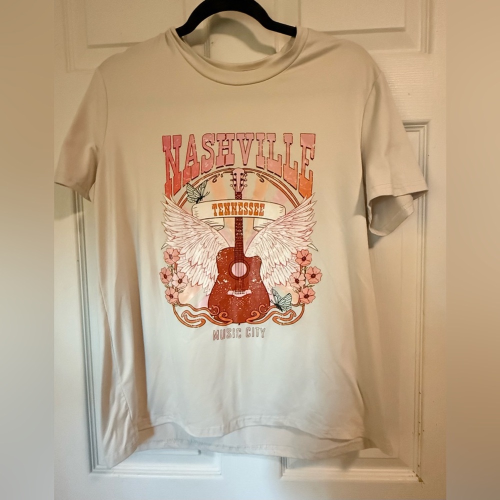 Nashville Tennessee Graphic Tee for Kids - White with Pink & Orange Print